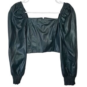 2136 * 7 For All Mankind Faux Leather Crop Top Dark Green Size S NWT 7FAM